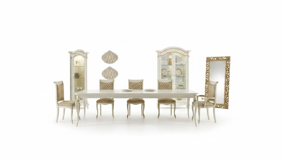 Esszimmer Set 9 tlg. Esstisch 6x Stühle Vitrine Schrank Vitrinen Massivholz