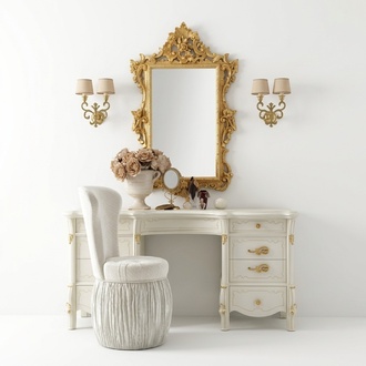 Klassischer Schminktisch mit Spiegel Luxus Konsole Kommode Schlafzimmer Barock Massive Holz