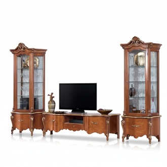 Klassischer TV-Ständer Luxus 2x Vitrine Wohnzimmer Möbel Wohnwand Holz