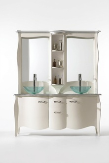 Klassischer Waschbecken Doppelt Waschtisch Holz Unterspülschrank Stand Spiegel