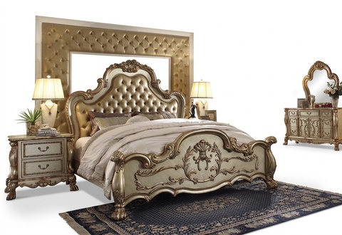 Klassisches Bett Barock Rokoko Chesterfield Stil Doppel Leder Hotel Antik Betten