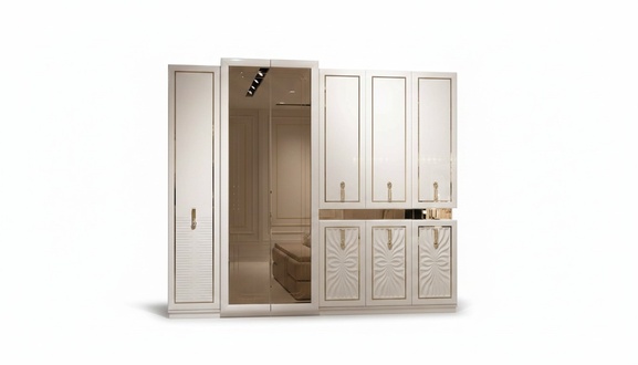 Kleiderschrank aus Holz in Beige modern eleganter Stil