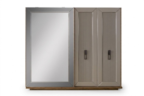 Kleiderschrank Garderobenschrank Schrank Spiegel Holzschrank Beige