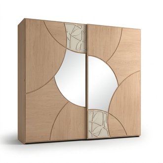 Kleiderschrank Mit Schwebetüren Schlafzimmer Holz Schrank Braun Spiegel