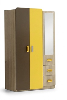 Kleiderschrank Spiegel Modernes Design Gelb Braun Farbakzente Kinderzimmer Möbel