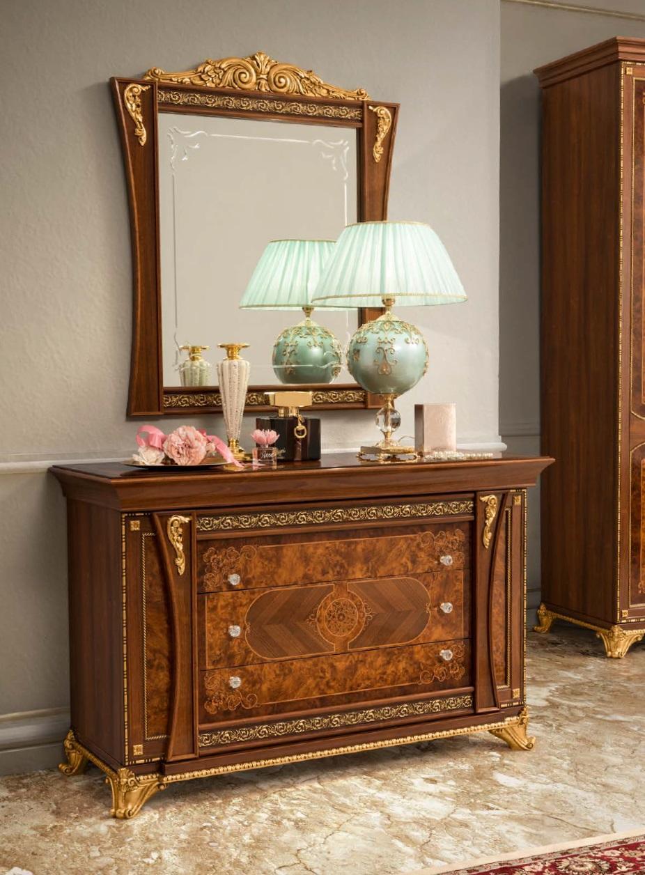 Kommoden Set Italienische Möbel 2tlg. Massivholz Kommode mit Spiegel Sideboard