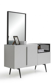 Kommode Spiegel Holz Set Modern Design Möbel Gruppe Weiß Luxus 2tlg