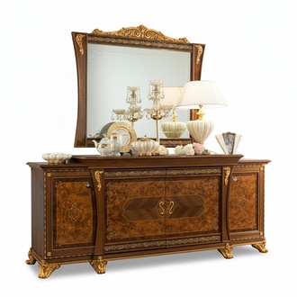 Kommoden Set Italienische Möbel 2tlg. Massivholz Kommode mit Spiegel Sideboard