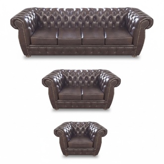 Komplett 3tlg Wohnzimmer Braun Sofas Chesterfield Sessel Luxus Polstermöbel