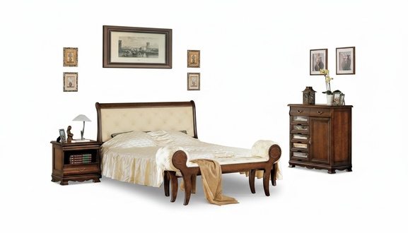 Komplett Chesterfield Bett Holzmöbel Kommode Schlafzimmer 2x Nachttische Set
