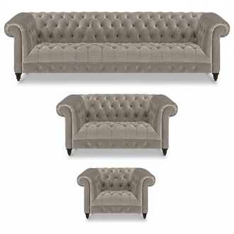 Komplett Einrichtung Grau 3tlg Polstermöbel Sofas Set Sessel Neu Chesterfield