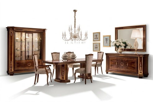 Komplett Esszimmer Vitrine Tisch 6x Stühle Kommode Spiegel Set Garnitur Neu