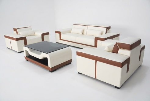 Komplett Garnitur 3+2+1 + Couch Tisch Sofa Leder Sitz Gruppe Sofagarnitur + USB