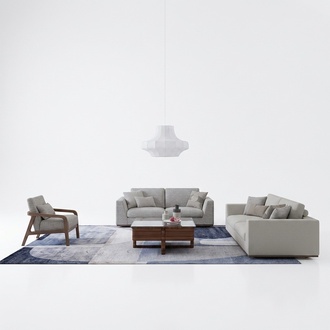 Komplett Grau Sofagarnitur Zweisitzer Sofa Polstermöbel Sessel Polster Textil