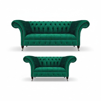 Komplett Grün Sofagarnitur 2x Sofas Chesterfield Einrichtung Textil Polstersofa