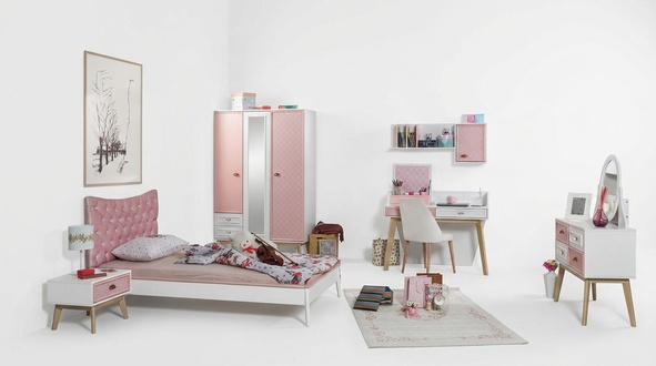 Komplett Kinderzimmer 6tlg. Kleiderschrank Bett Schreibtisch Kommode Wandregal
