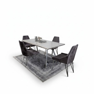 Komplett Set Esstisch 4x Stühle Esszimmer Set Ess Gruppe Metall Tisch