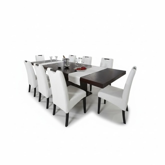 Komplett Set Esstisch + 8 Stühle Esszimmer Set Ess Gruppe Holz Tisch