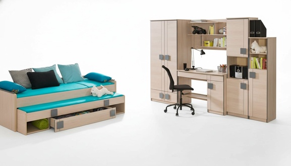 Komplett Set Jugend Schlafzimmer Kinder Zimmer Garnitur Tisch Bett Schrank 6tlg.