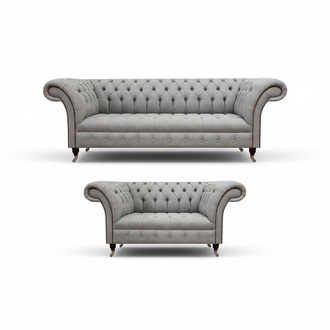Komplett Sofagarnitur Chesterfield Grau 2tlg Luxus 2x Sofas Wohnzimmer