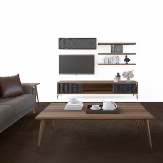 Komplett Wohnwand Wandschrank Holzmöbel Modern Set 5tlg 3x Wandregale Neu