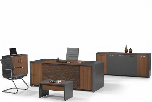 Komplettbüro Bürotisch Büromöbel Schreibtisch Set 4tlg Holz Braun Büro