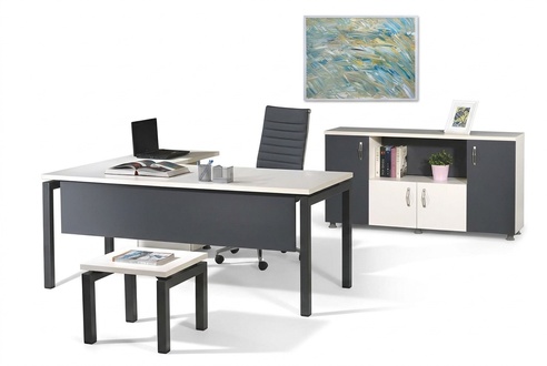 Komplettbüro Eckbürotisch Büromöbel 3tlg Holz Set Grau Computermöbel