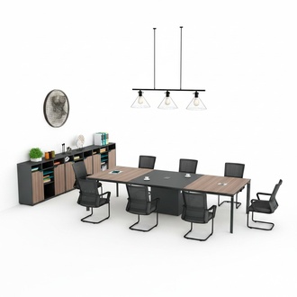 Komplettbüro Konferenztisch Schränke Bürotisch Schwarz Holz Büro 4tlg