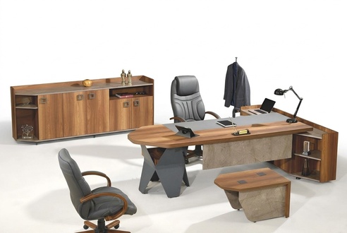 Komplette Büro Schreibtisch Bürotisch Set 4tlg Holz Braun Kommode Groß