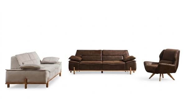 Komplette Couchgarnitur Dreisitzer Sessel Couch Braun Stoff Sofas 3tlg