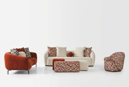 Komplette Couchgarnitur Sofagarnitur Sofa 431 Orange Stoff 4tlg Gruppe