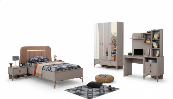 Komplette Kindermöbel Mädchen Bett Holz Set 4tlg Kinderzimmer Beige