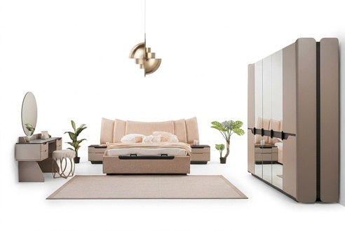 Komplette Schlafzimmer Doppelbett Modern Beige Bett Set 6tlg Schrank