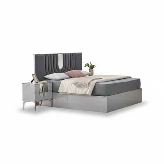 Komplette Schlafzimmermöbel Doppelbett Nachttische Grau Design 3tlg