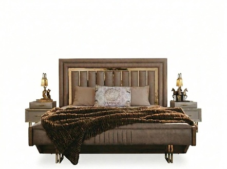 Komplette Schlafzimmermöbel Doppelbett Bett Nachttische Beige 3tlg
