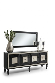 Komplette Sideboard Anrichte Schrank Spiegel Set Schwarz Holz Luxus