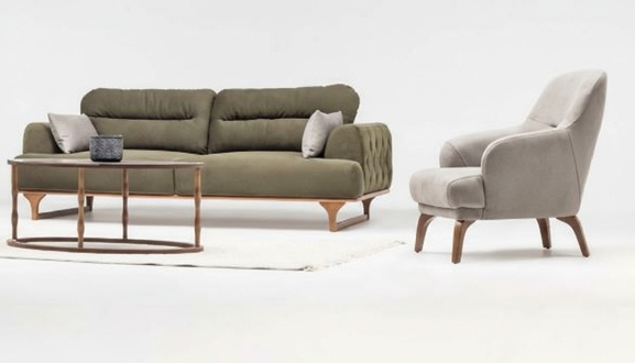 Komplette Stoffsofa Dreisitzer Sofa Sessel Counch Polstersofa Set Grün