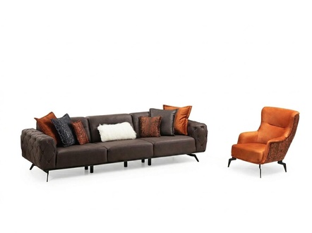Komplette Viersitzer Sessel Couch Braun Polstersofa Stoffsofa Set 2tlg
