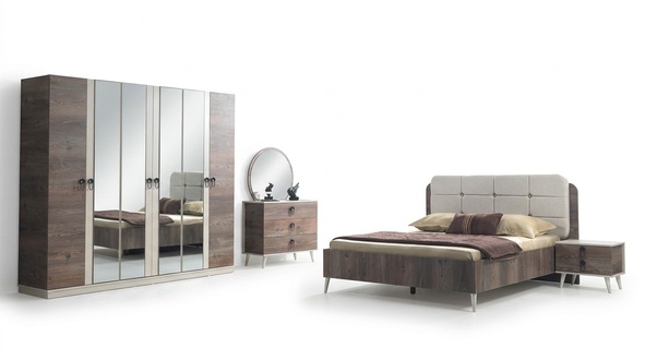Komplettes Schlafzimmer Bett Bank Schminktisch Kleiderschrank 5tlg.