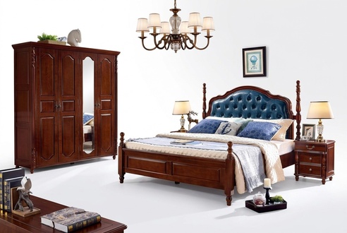 Komplettes Schlafzimmer Set 4 tlg Klassisch Bett +2x Nachttische Kleiderschrank