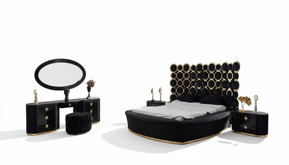 Komplettes Schlafzimmer Set Luxusbett 2x Nachttische Schminktisch Spiegel 5tlg