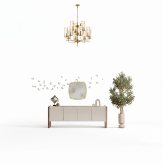 Konsole mit Spiegel aus Holz in Beige, eleganter klassischer Stil