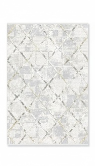 Kunstfaserteppich Teppich Wohnzimmerteppich Rhombus Kurzflor Weiß Gold
