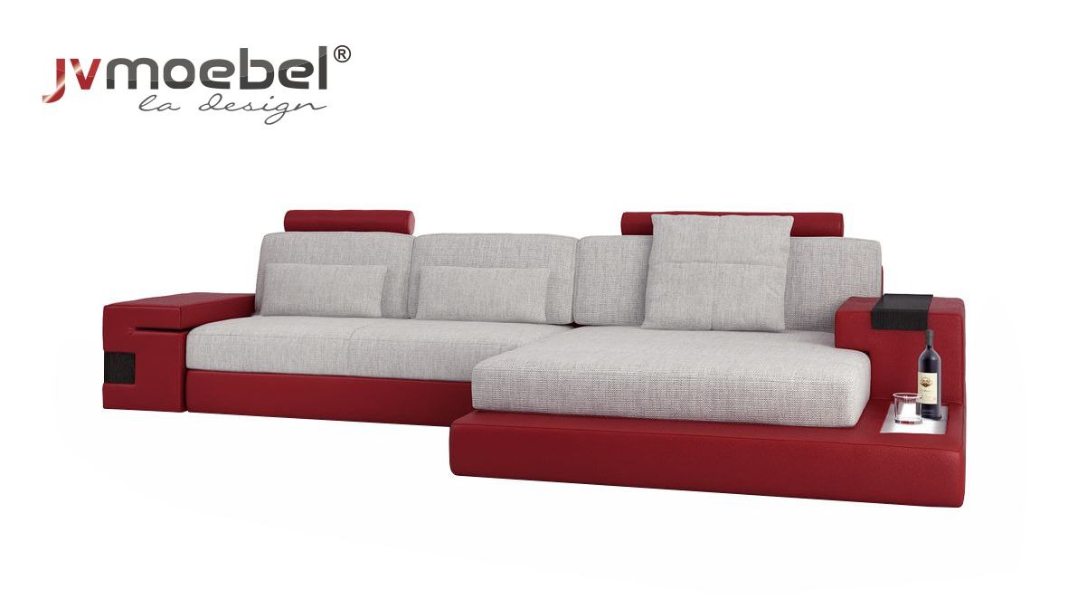 Grau L-Form Sofa Couch Polster Möbel Wohnzimmer Design Ecke Leder modern Sofas
