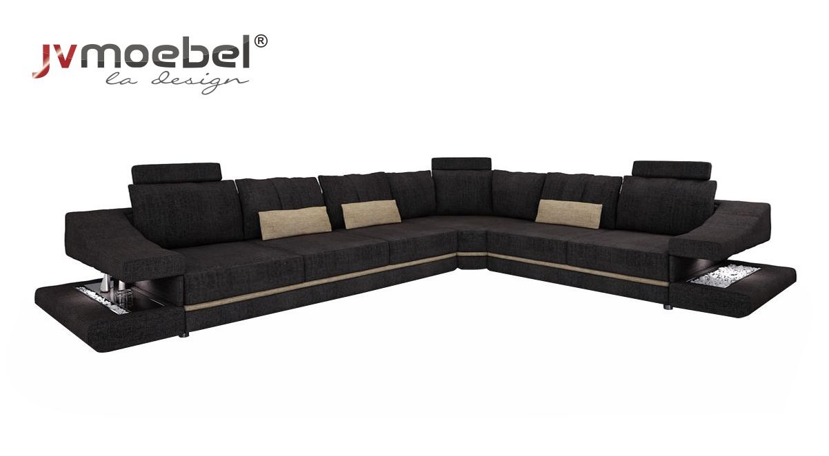 Wohnzimmer Textil Schwarz Sofa Sofas L-FormSitz Farbe Ecksofa Couch Polstermöbel