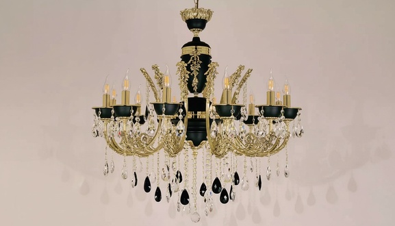 Lampe Kronleuchter Deckenleuchter Luxus Deckenlampe Lüster Kristall Schwarz