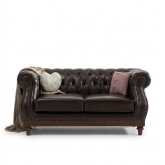 Leder Chesterfield Herrenclub Sofa Couch Polster Zweisitzer Braun