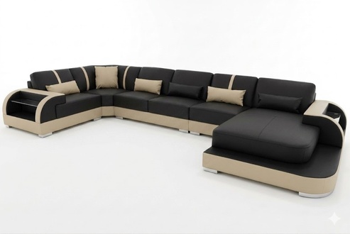 Leder Couch mit USB,Polster Sitz Garnitur Moderne Design Wohnlandschaft Sofas