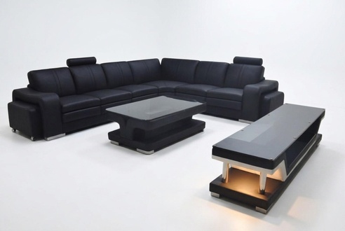 Leder Couch mit USB,Wohnlandschaft Eck Garnitur Design Sofa L-Form Sofas Couchen