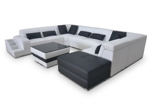 Leder Eck Sofa Wohnlandschaft Garnitur Design Modern Couch Sofas USB LED Weiß